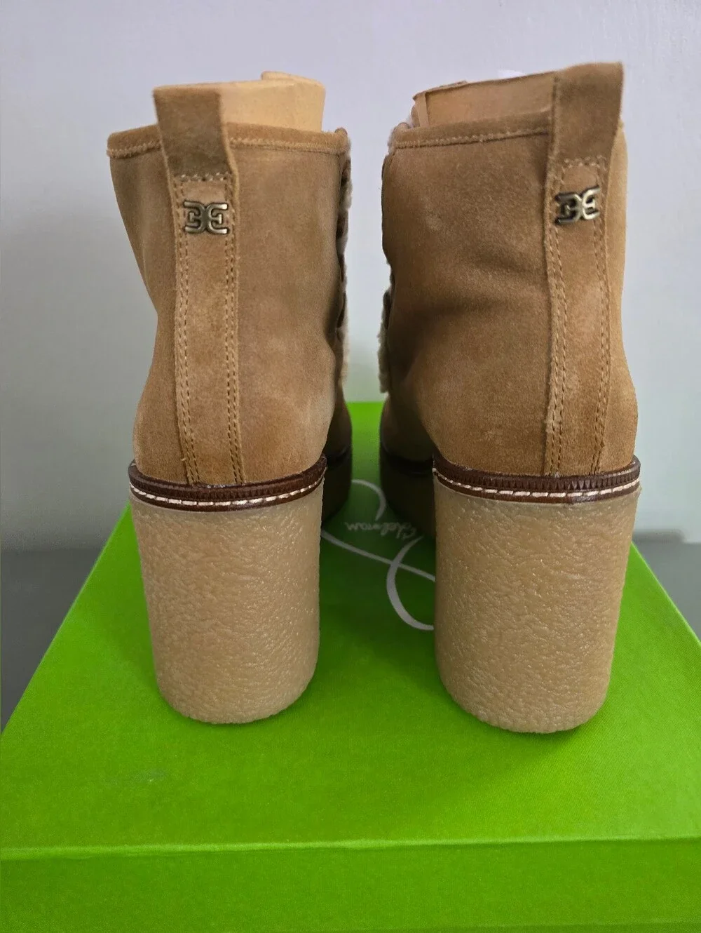 Sam Edelman Shaw Sandstone Suede Lace Up Platform Boots Size 8.5